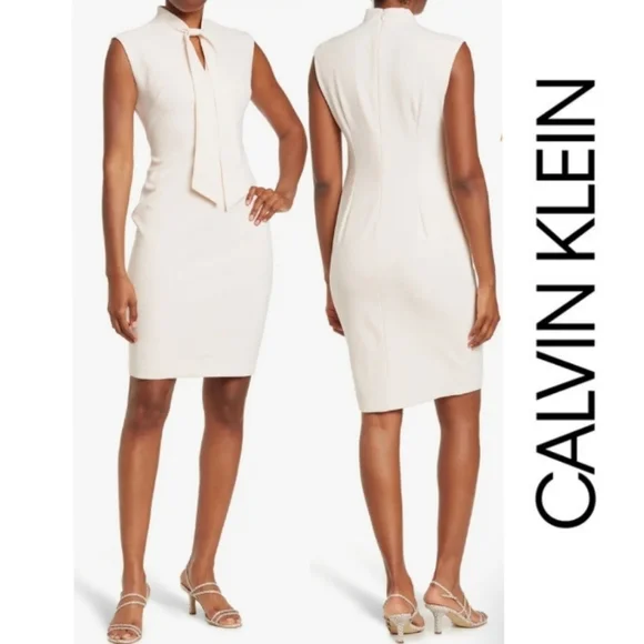 🆕️🌺CALVIN KLEIN🌺 Tie Neck Sheath Dress💃 SIZE:6 - Picture 1 of 15